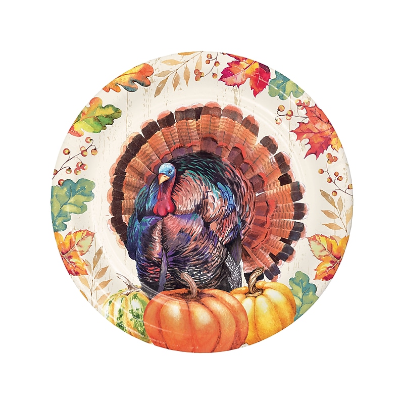 Creative Converting Thanksgiving Turkey Dessert Plate, Multicolor, 24/Pack (DTC366871PLT) image 1