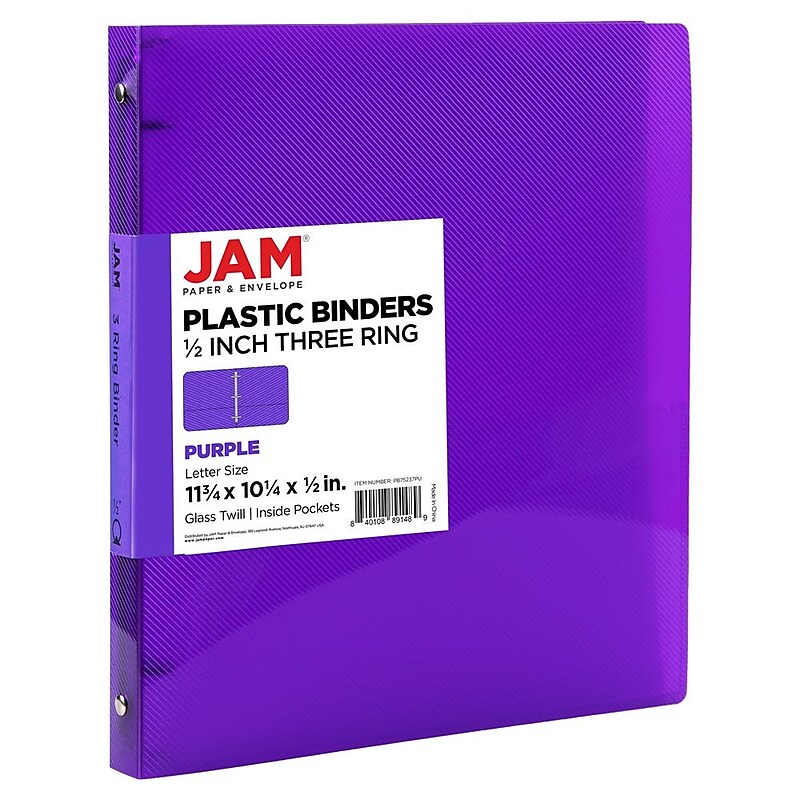 JAM Paper 1/2" 3-Ring Flexible Poly Binder, Purple (PB75237PU) image 1