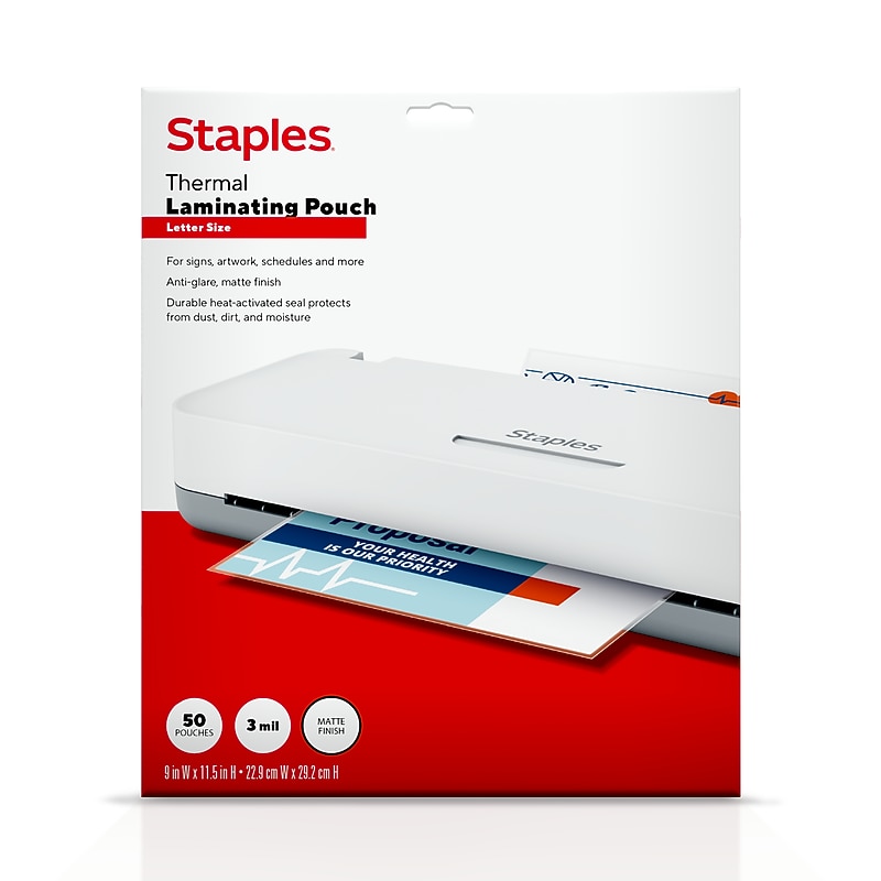 Staples Matte Thermal Laminating Pouch, Letter Size, 3 Mil, 50/Pack (ST63144) image 1