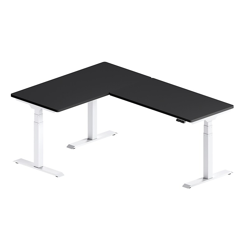 FlexiSpot E7L Series 76"W Electric L-Shaped Adjustable Standing Desk, Black/White (E7LW557624B) image 1
