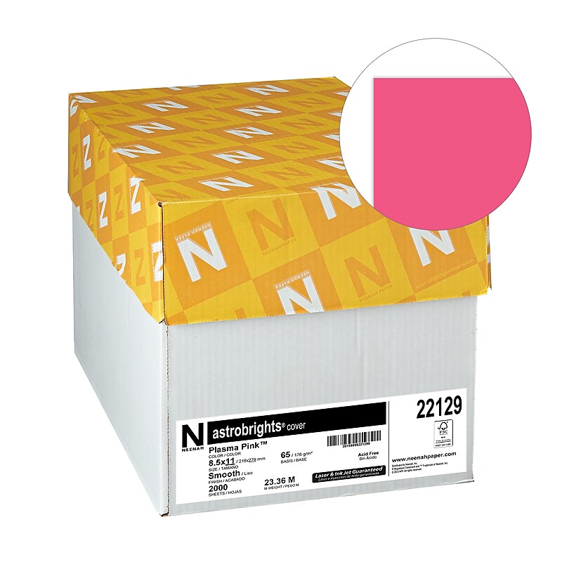 Astrobrights 65 lb. Cardstock Paper, 8.5" x 11", Plasma Pink,  250 Sheets/Ream, 8 Ream (9WAU22129CT) image 1
