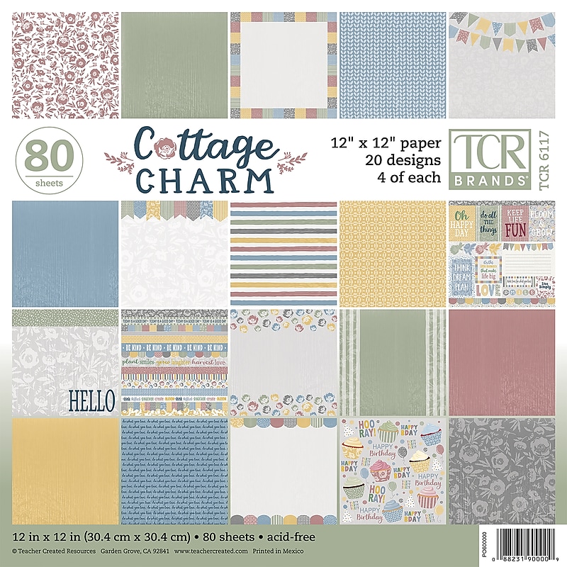 Teacher Created Resources Cottage Charm Project Paper, 12" x 12", Assorted Colors, 80 Sheets/Pack (TCR6117) image 1