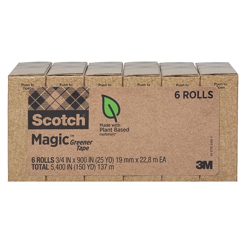 Scotch Magic Greener Invisible Clear Tape Refill, 0.75" x 25 yds., 1" Core, Transparent, 6 Rolls/Pack (812S6) image 1
