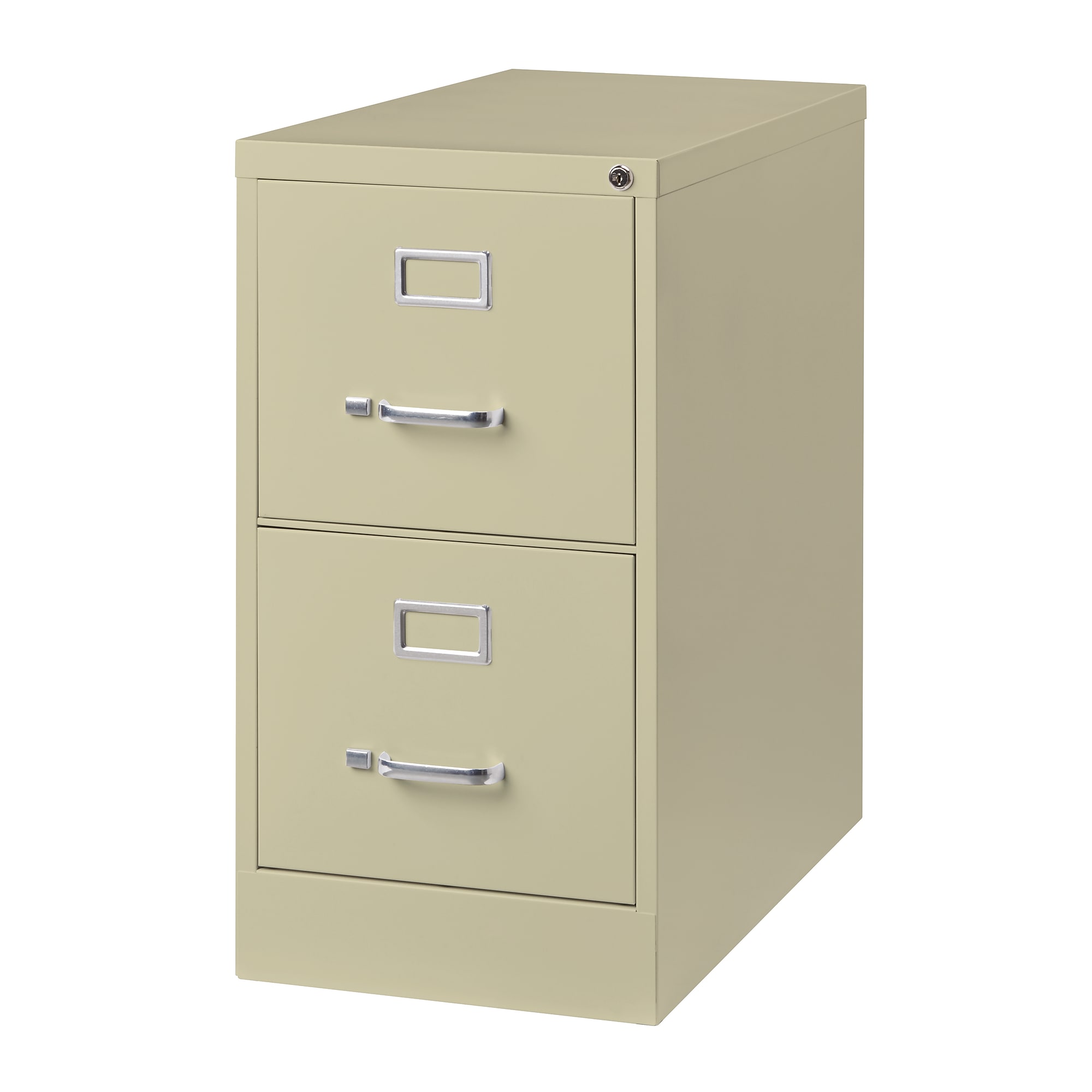 Two-drawer vertical file cabinet with top lock, putty color