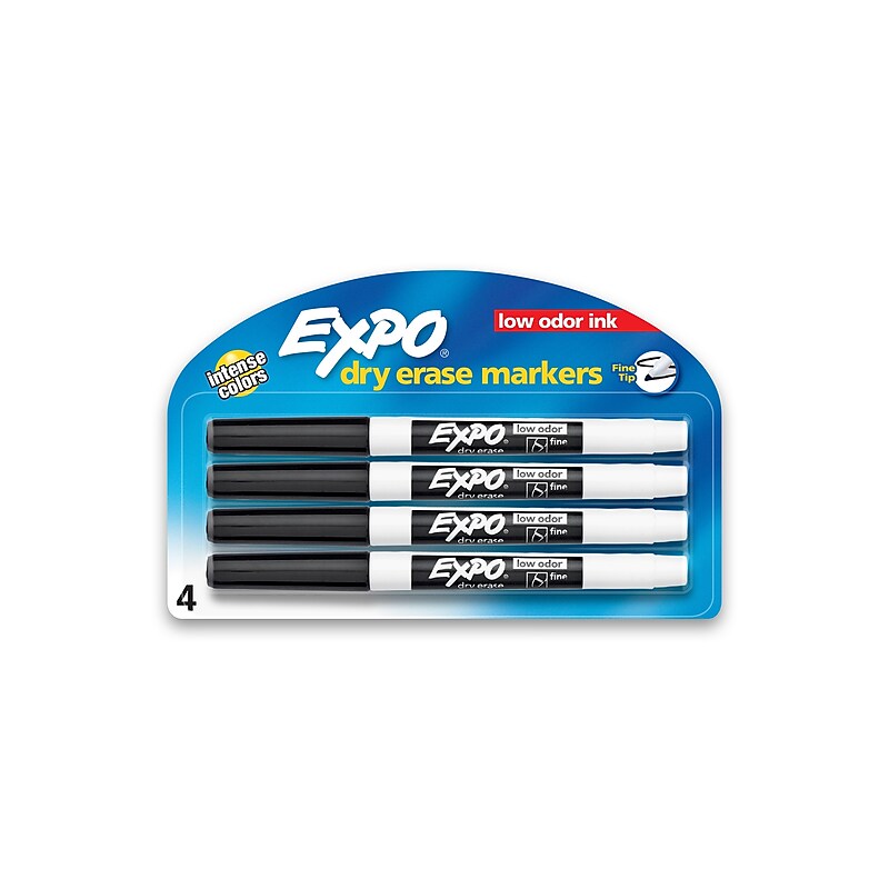 Expo Dry Erase Markers, Fine Tip, Black, 4/Pack (86661) image 1