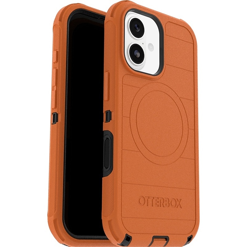 OtterBox Defender Series Pro MagSafe Phone Case for iPhone 17, Shock Absorbing, Black/Orange (77-98367) image 1