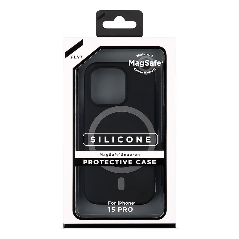 FLNT Silicone MagSafe Snap-On Protective Case for iPhone 15 PRO, Shock Absorbing, Black (IC8062M-15P-BKA) image 1
