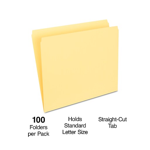 Staples File Folders, Straight Cut, Letter Size, Yellow, 100/Box