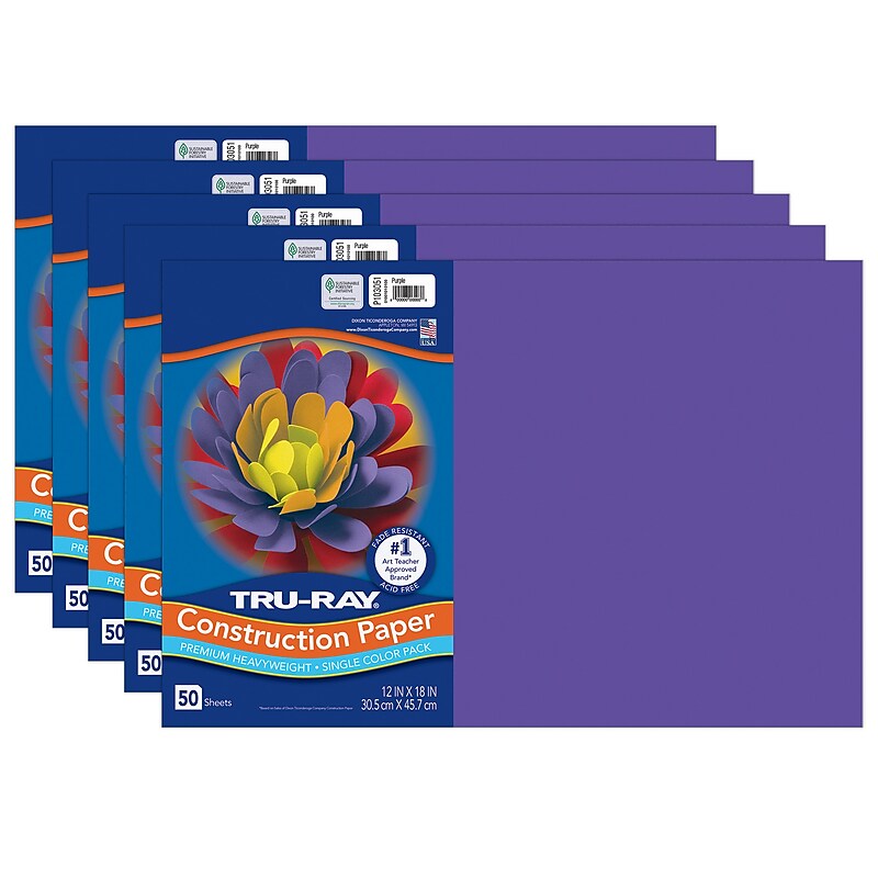 Tru-Ray 12" x 18" Construction Paper, Purple, 50 Sheets/Pack, 5 Packs/Bundle (PAC103051-5) image 1