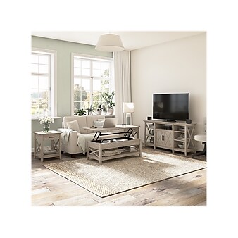 Bush Furniture Key West Tall TV Stand with Lift-Top Coffee Table Desk and End Tables, Screens up to 65", Washed Gray (KWS078WG)