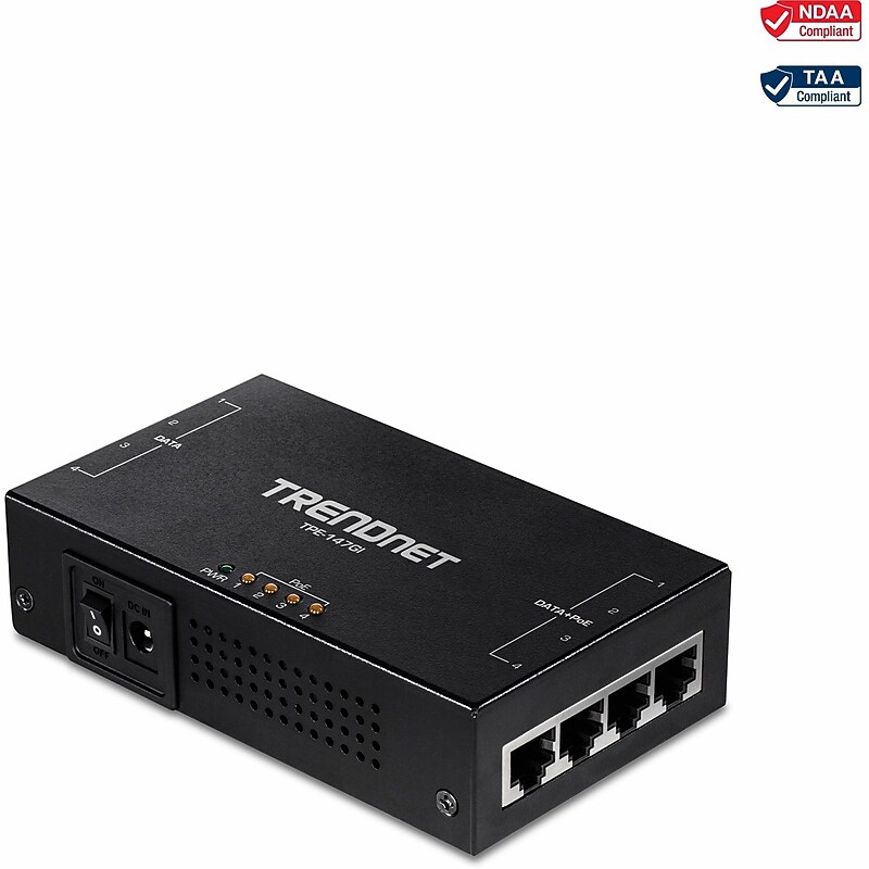 TRENDnet 65W 4-Port Gigabit PoE Plus Injector (TPE147GI) image 1