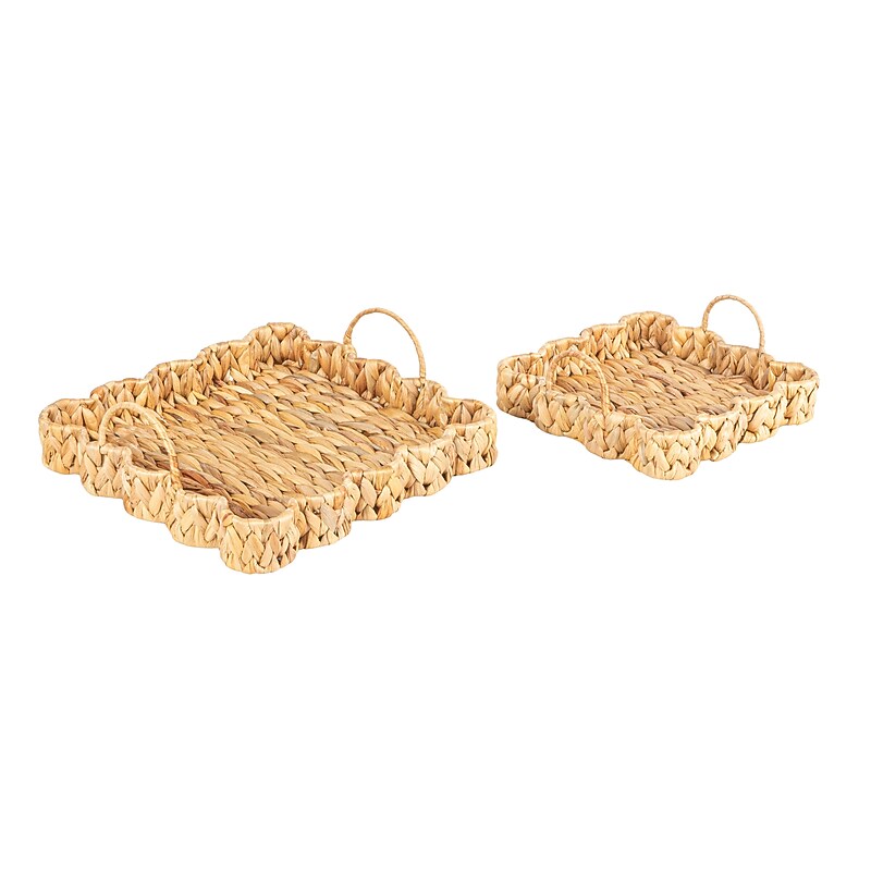 Household Essentials Woven Water Hyacinth Scalloped Square Trays (HE1255) image 1