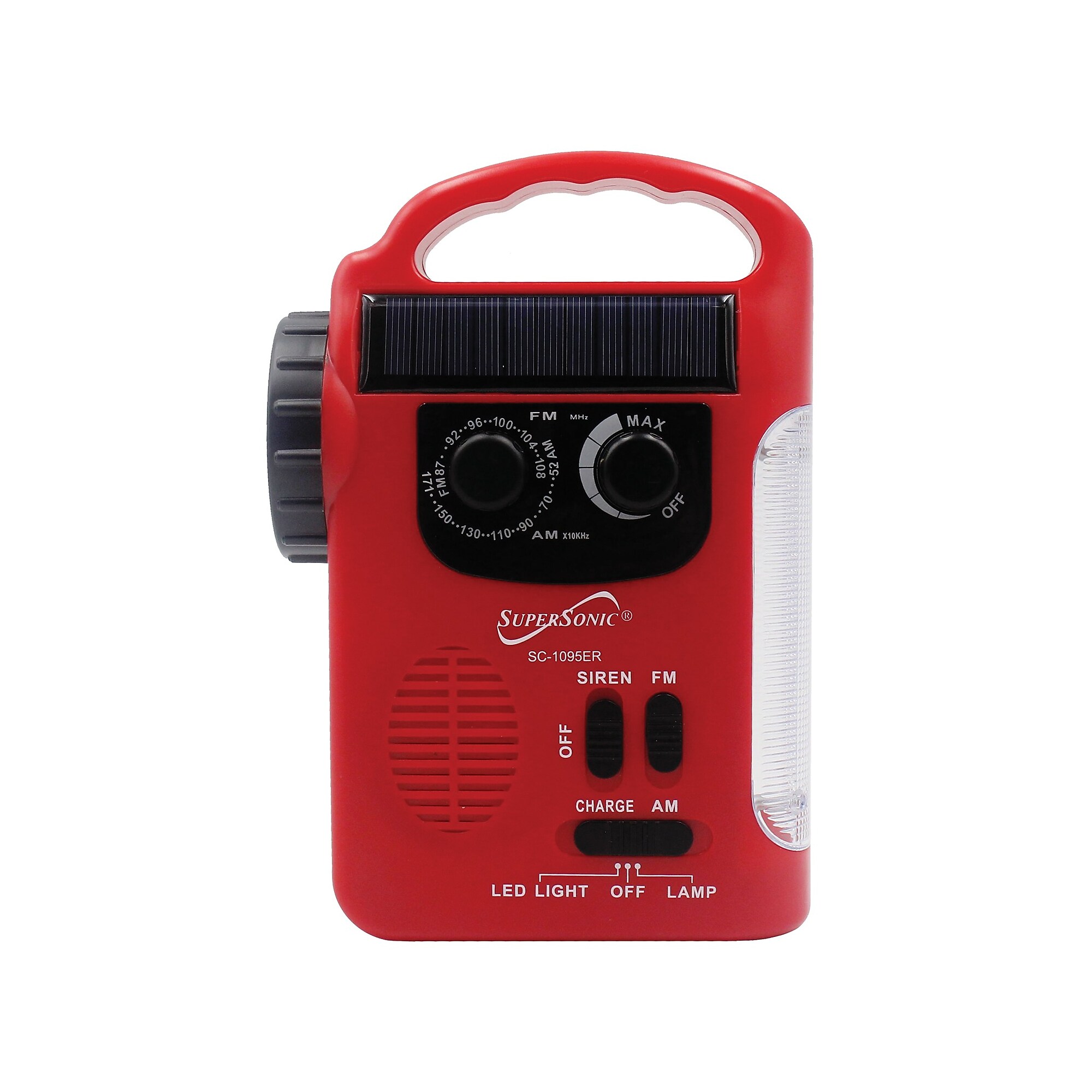 Supersonic 5-Way Emergency Solar/Hand Crank Radio, Water Resistant, Red (SSCSC1095ER) Sansujyuku sansujyuku.com