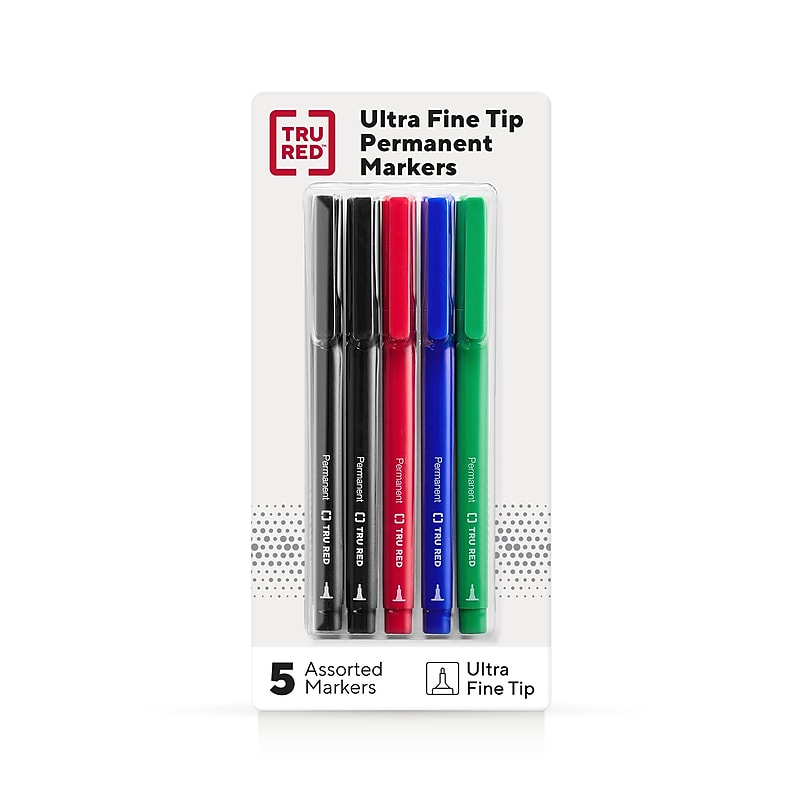 TRU RED™ Pen Permanent Markers, Ultra Fine Tip, Assorted, 5/Pack (TR54528) image 1