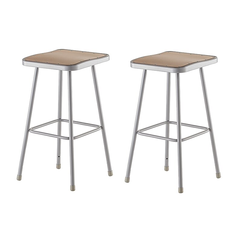NPS 6300 Series Armless Wood/Steel Backless Stool with Footrest, Gray, 2/Pack (6330/2) image 1