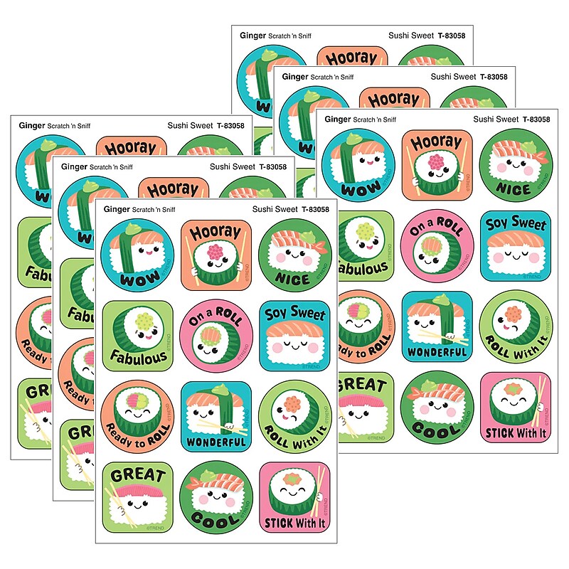 Trend Enterprises Sushi Sweet Ginger Scent Scratch 'n Sniff Stinky Stickers, Multicolored, 48/Pack, 6/Packs/Bundle (T-83058-6) image 1