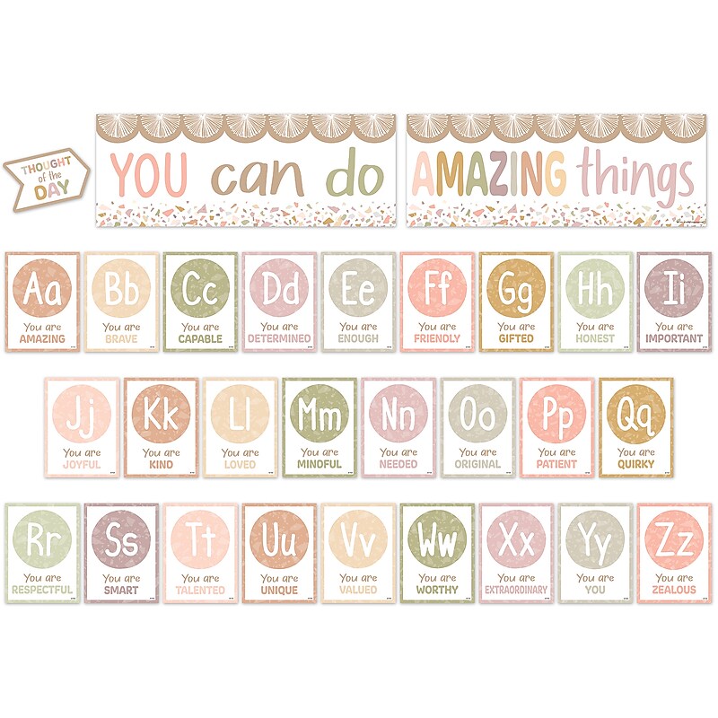 Teacher Created Resources Terrazzo Tones Alphabet Affirmations Bulletin Board Set, 29/Set (TCR7202) image 1