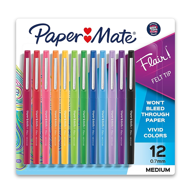Paper Mate Flair Felt Pens, Medium Point, 0.7mm, Assorted Ink, Dozen (74423) image 1
