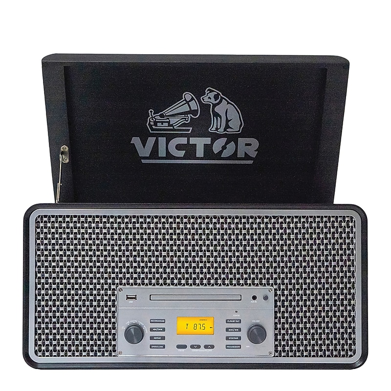 Victor Monument Dual-Bluetooth Belt-Drive 8-in-1 Music Center with Turntable, CD & Cassette Player, Graphite (VWRP-5000-GR) image 1