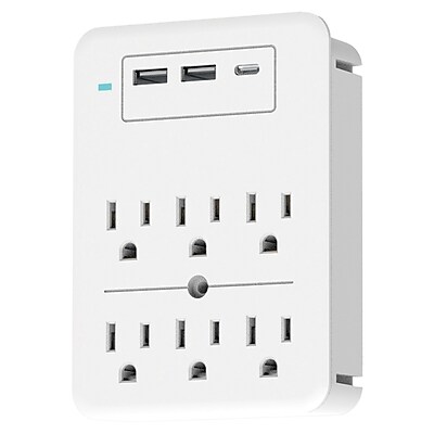 Ciao Tech 6-Outlet Surge Protector Wall Tap with 3-USB Ports, 300-Joules, White (CPA5V00-072) Simolary simolary.com