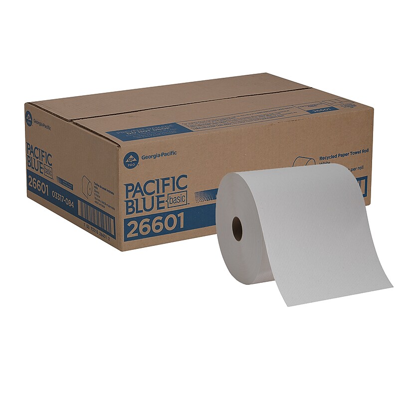Pacific Blue Basic Recycled Hardwound Paper Towels, 1-ply, 800 ft./Roll, 6 Rolls/Carton (26601) image 1