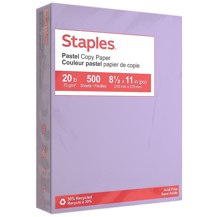 Staples Pastel 30% Recycled Color Copy Paper, 20 lbs., 8.5&quot; x 11 