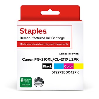 Staples Remanufactured Black/Color High Yield Ink Cartridge Replacement for Canon PG-210XL/CL-211XL (ST2973B0042PK), 2/Pack