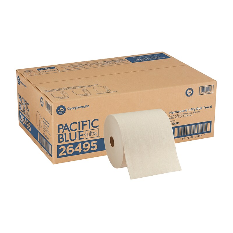 Pacific Blue Ultra Recycled Hardwound Paper Towels, 1-Ply, 6 Rolls/Carton (26495) image 1