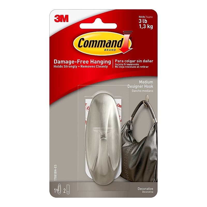 Command Medium Decorative Hook, 3 lb., Brushed Nickel (17081BN-ES) image 1