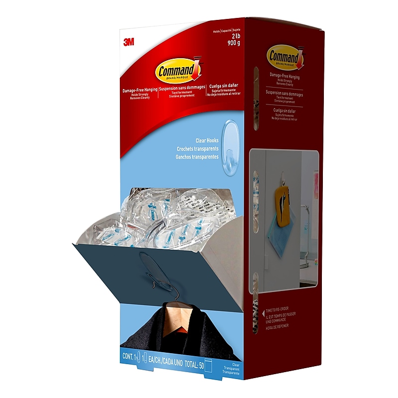 Command Medium Hooks Cabinet Pack, 2 lb., Clear, 50/Pack (17091CABPK) image 1