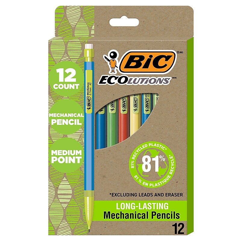 BIC Ecolutions Mechanical Pencils, 0.7mm, #2 Medium Lead, Dozen (MPE12-BLK) image 1