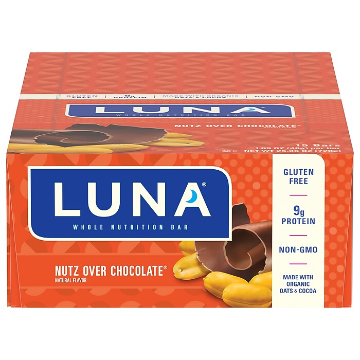 LUNA Nutz Over Chocolate Gluten Free Chocolate Nuts Granola Bar