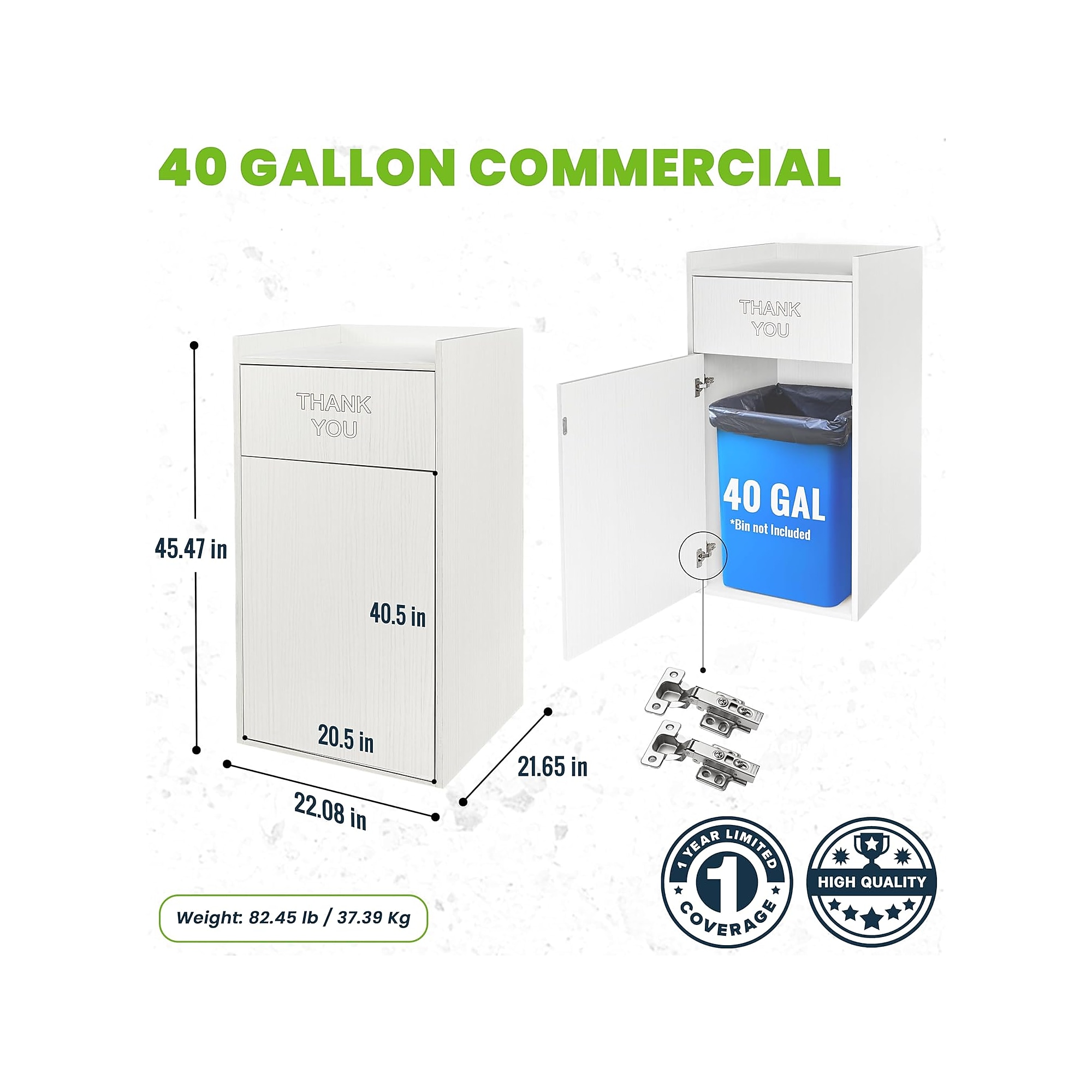 Alpine Industries Wood Trash Can Enclosure with Tray Top, 40 Gallon, White (476-WHI) Sansujyuku sansujyuku.com