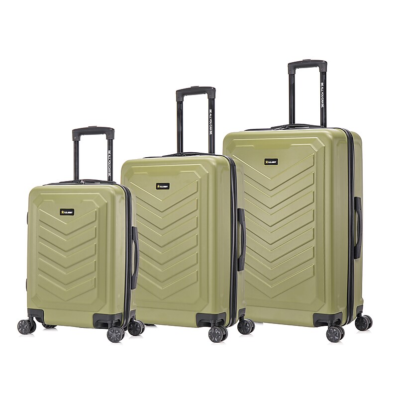 US Army FOX 3-Piece Hardside Spinner Carry-On Luggage Set, TSA Checkpoint Friendly, Olive Drab (USLFOXSML-GRN) image 1