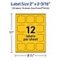Avery Laser/Inkjet Arched Square Multipurpose Labels, 2" x 2-3/16", Bright Yellow, 120/Pack (94124)~#|#~9912C705-193A-43E5-8515492D427754B1_sc7