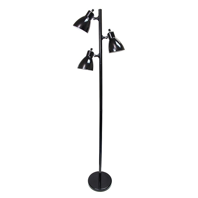 Creekwood Home Essentix 64" Metal 3 Light Floor Lamp with Adjustable Cone Shades (CWF-3002-BK) image 1
