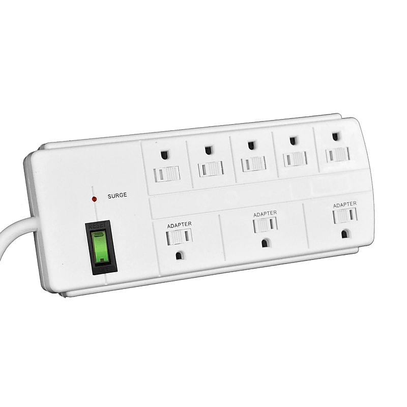 GoGreen Power 6' Surge Protector, 8 Outlet, White (GG-18316WH) image 1