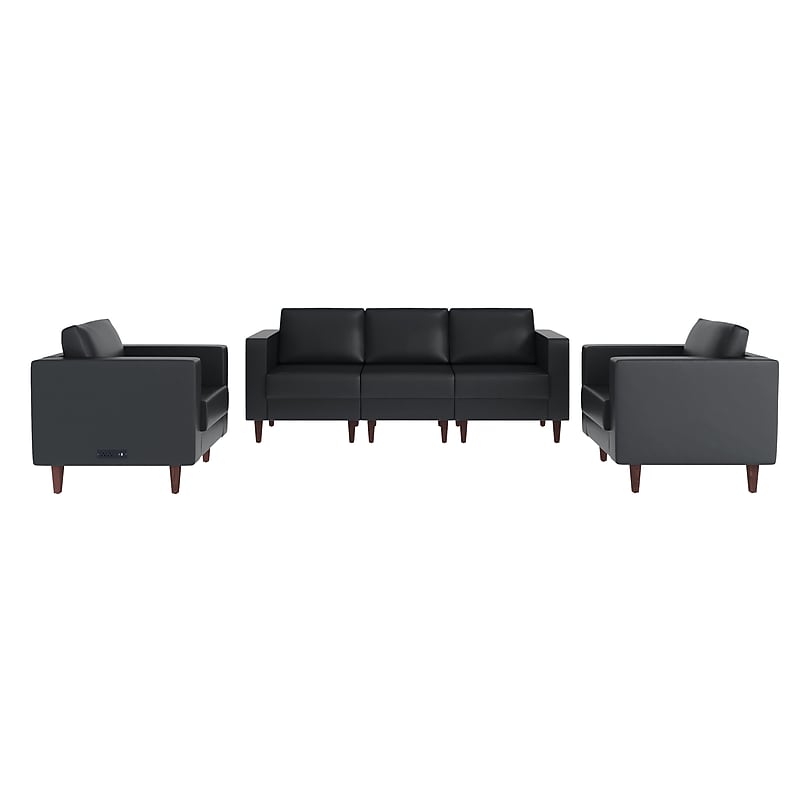 Flash Furniture Hercules Artemis LeatherSoft Sofa and 2 Chair Set, Black, 3-Pieces (ZB8921SET3BLK) image 1