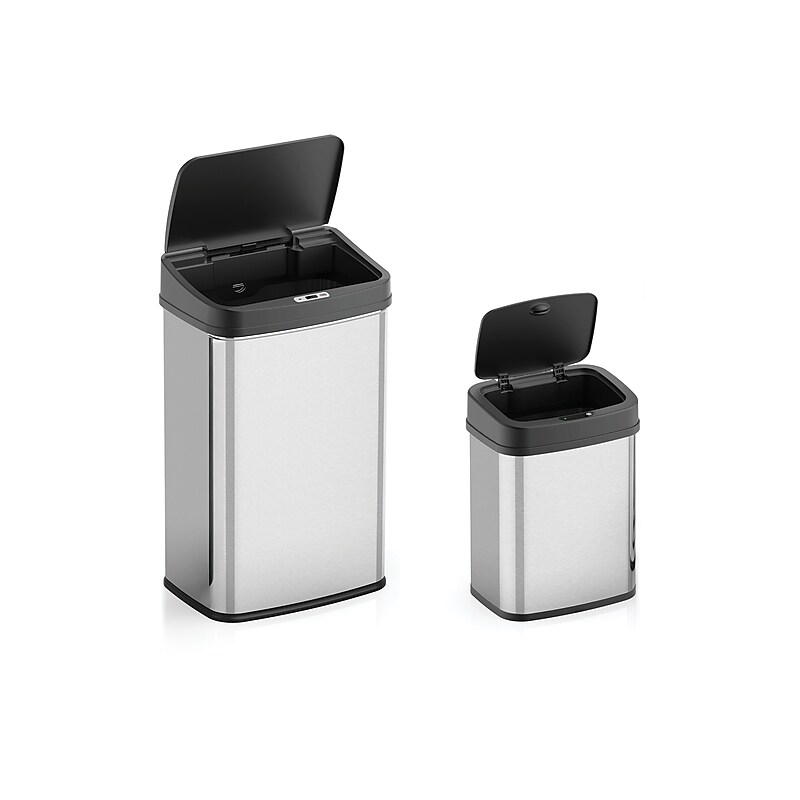 Nine Stars Stainless Steel Motion Sensor Trash Cans, Silver, 2/Pack (CB50-28/15-5) image 1