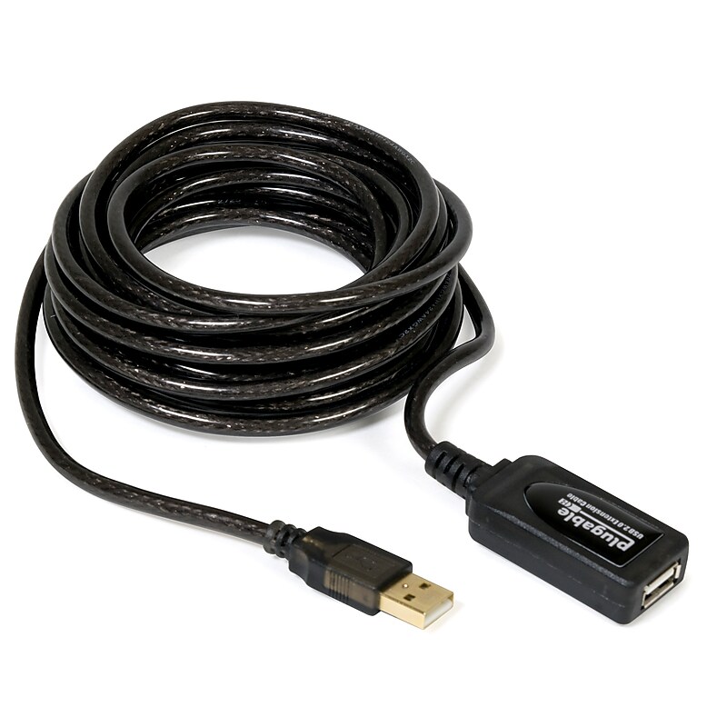 Plugable Active Extension 16' USB A 2.0 Cable, Male to Female, Black (USB2-5M) image 1