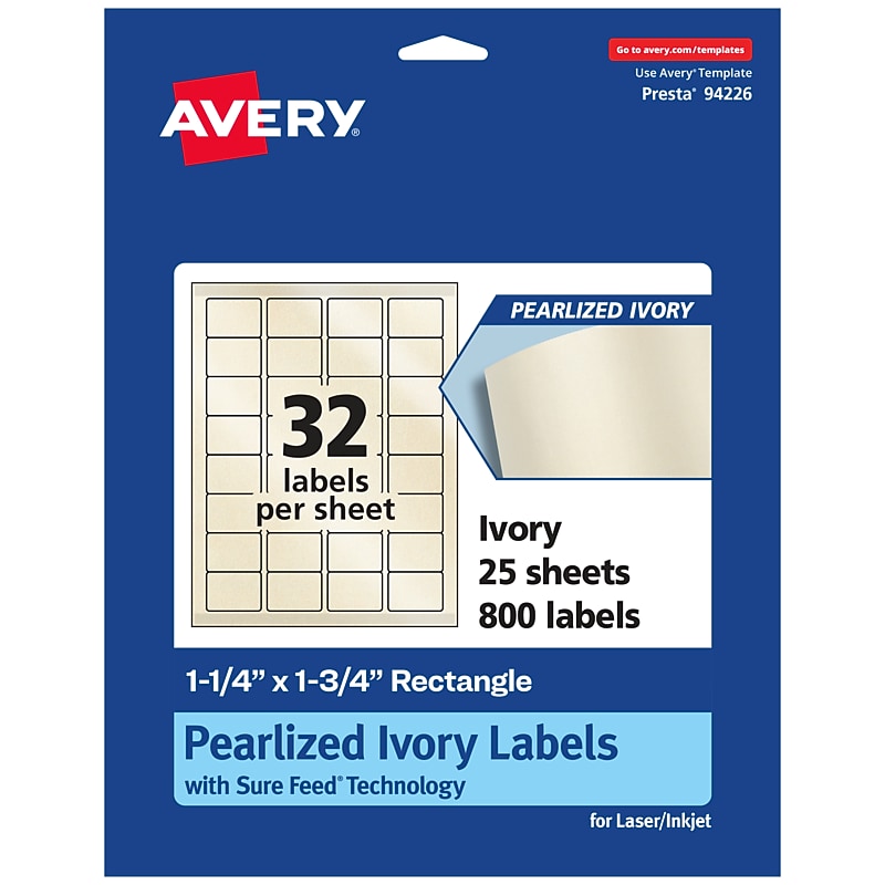 Avery Pearlized Ivory Rectangle Multipurpose Labels, 1.25" x 1.75", Ivory, 800/Pack (94226) image 1