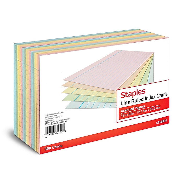 5x8 index card binder Staples Tr50995 Lined Ruled Index Cards, Assorted (300 ct)