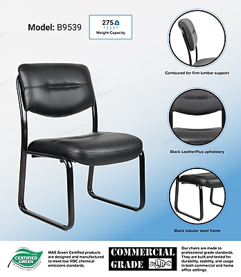 Boss Armless Leather Sled Base Side Chair, Black (B9539) Sansujyuku sansujyuku.com