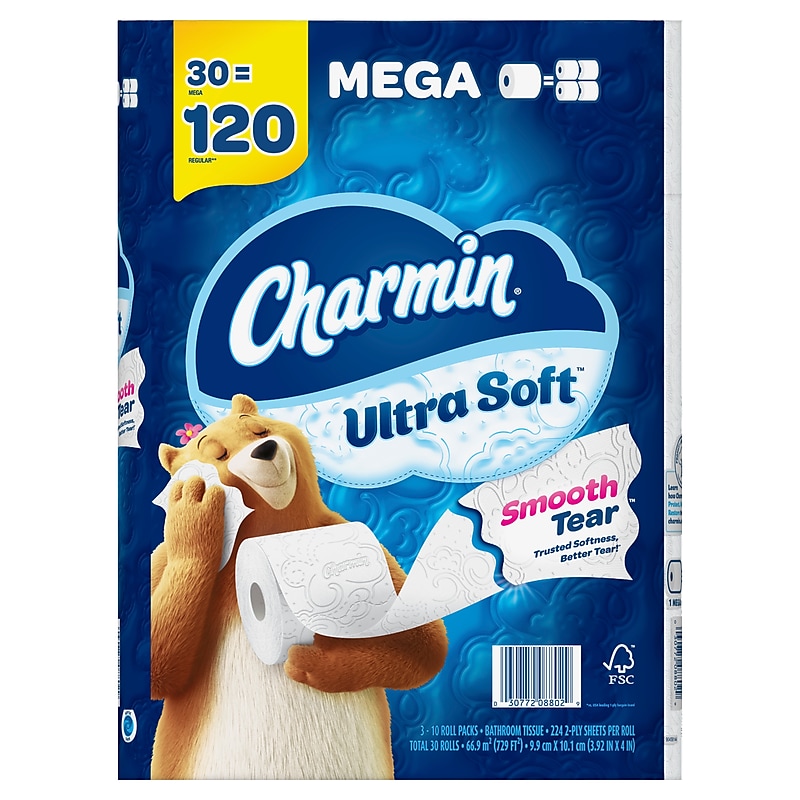 Charmin Ultra Soft Mega Toilet Paper, 2-Ply, White, 224 Sheets/Roll, 30 Rolls/Pack (01537) image 1