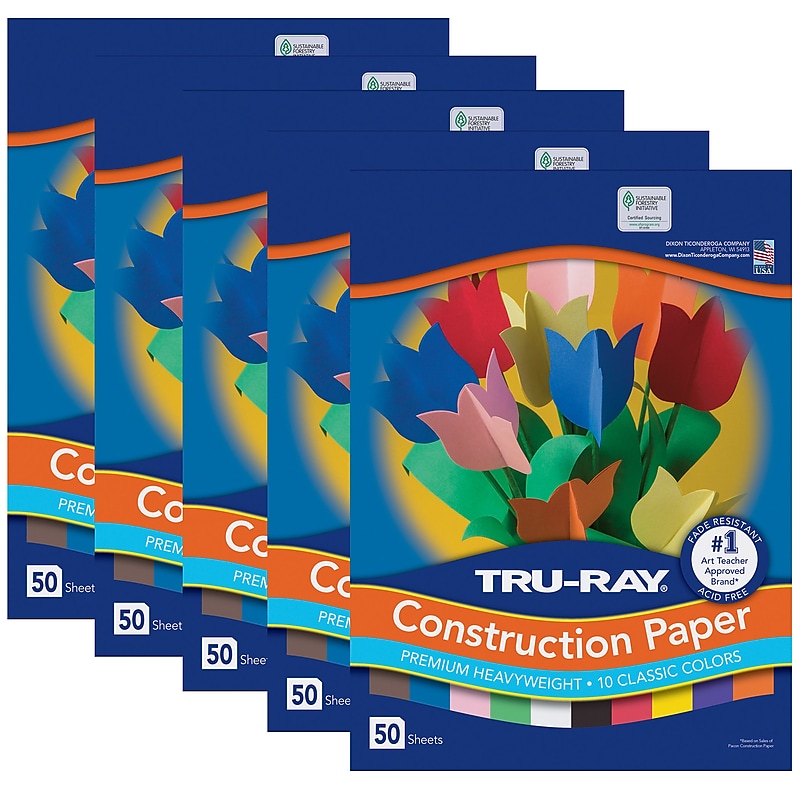Tru-Ray 9" x 12" Construction Paper, Assorted, 50 Sheets/Pack, 5 Packs/Bundle (PAC103031-5) image 1