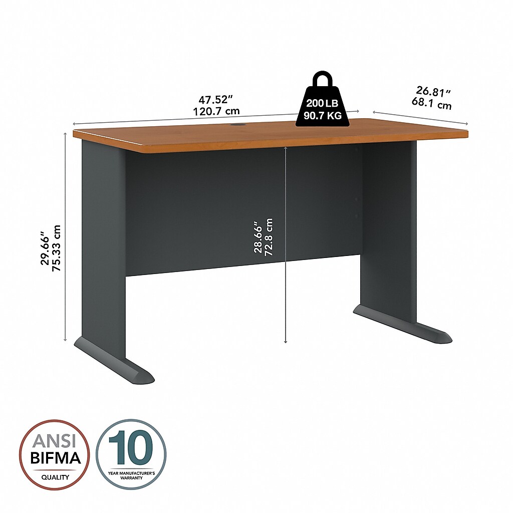 Dimensions and weight label of desk