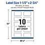 Avery Rectangle Laser Multipurpose Labels, 1.5" x 2.75", White, 250/Pack (19479399273)~#|#~99515D9F-0FF1-4916-90FEB7B267C2726C_sc7