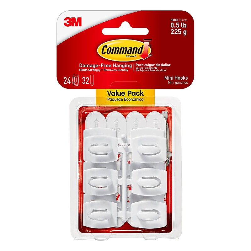 Command Mini Hooks, 0.5 lb., White, 24/Pack (17006-24ES) image 1