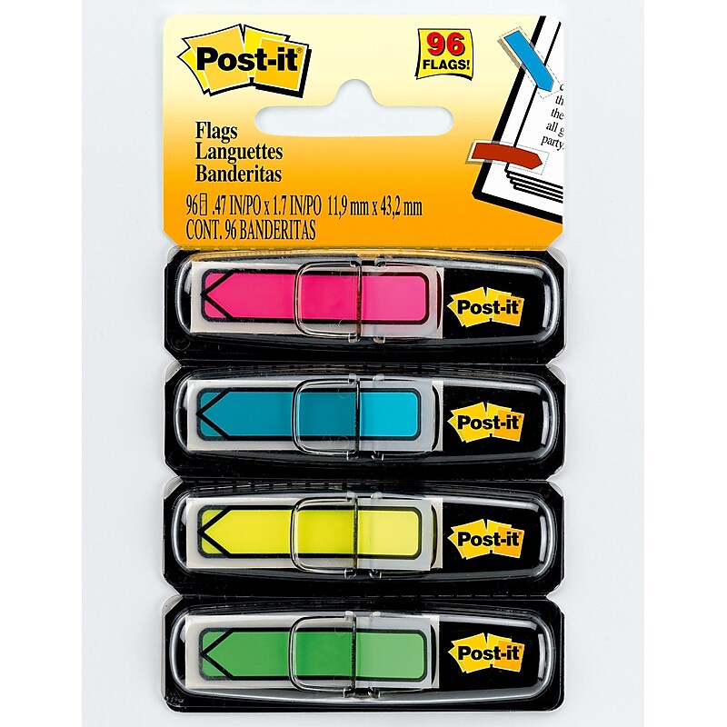Post-it® Arrow Flags, .47" Wide, Assorted Colors, 96 Flags/Pack (684-ARR4) image 1