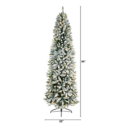 Nearly Natural 8' Slim Flocked Montreal Fir Artificial Christmas Tree - Thumbnail 2
